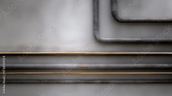 Fototapeta Close-up of a set of three metal pipes. the pipes are arranged in a horizontal line, with the top pipe on the right side and the bottom pipe in the middle.