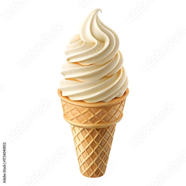 Fototapeta A delicious vanilla soft serve ice cream cone with a crispy waffle cone isolated on transparent background