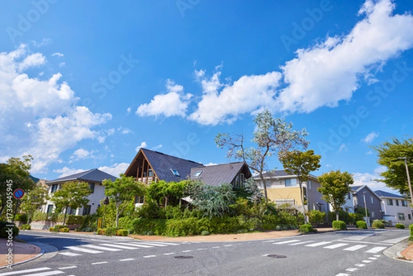 Obraz 住宅地,家,住宅,青空,日本,