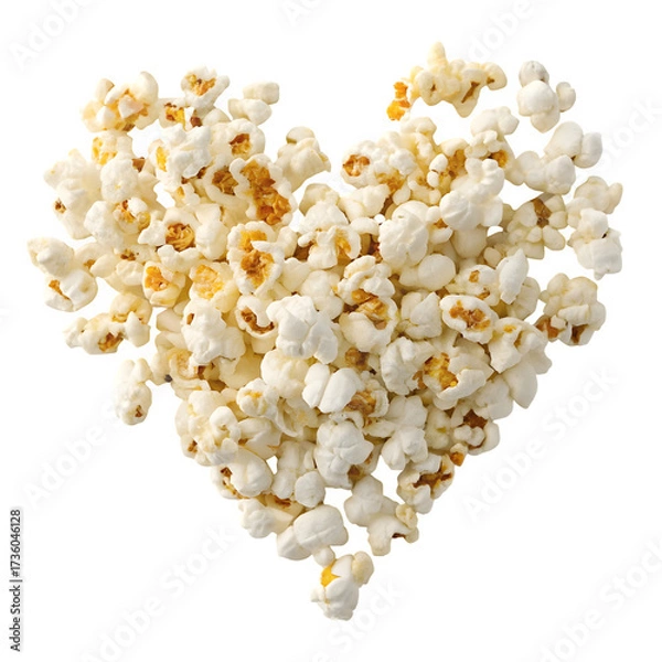 Fototapeta Heart shape made of fluffy popcorn kernels isolated on transparent background