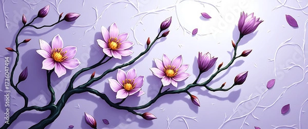 Obraz Luxury floral wallpaper featuring 3D embossed blossoms with gold, silver, and marble textures, elegant botanical mural in rich colors, abstract illustration for art prints, 4K background design