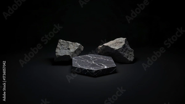 Obraz Elegant black stone podium for showcasing skin care cosmetics in a minimalist style