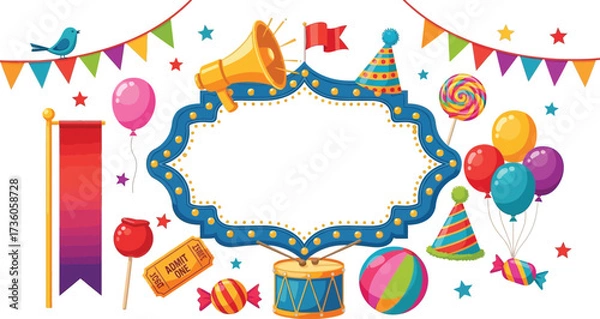 Fototapeta Colorful carnival frame vector illustration for party invitation