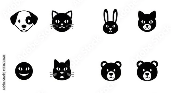Fototapeta Cute animal faces dog cat rabbit bear happy simple cartoon vector illustration graphic design pet icon set