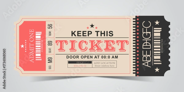 Obraz Tickets, Admit One Tickets, Multipurpose retro ticket