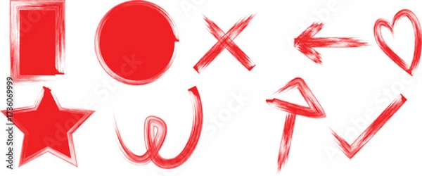 Fototapeta Hand drawn bold grunge wavy and swirled brush strokes. Simple childish vector scribbles and squiggles ,arrow, cloud, love, crown, star, lightning.