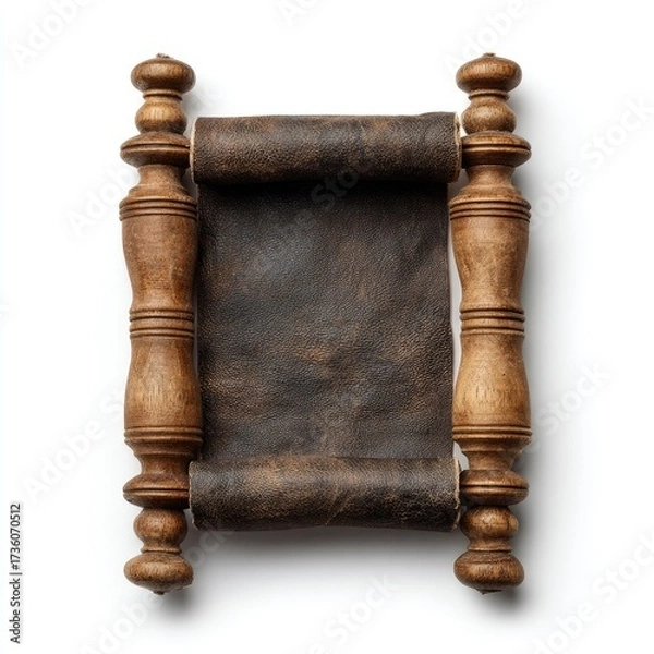 Fototapeta Antique leather scroll on wooden rollers (1)