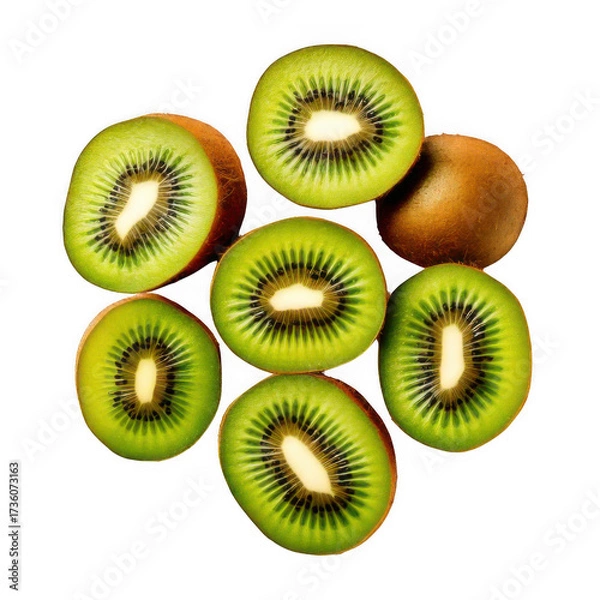 Fototapeta  a group of sliced kiwi fruit isolated on white and transparent background