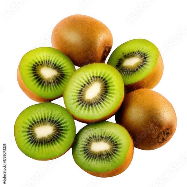 Fototapeta  a group of sliced kiwi fruit isolated on white and transparent background