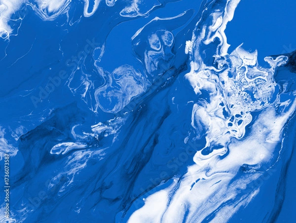 Fototapeta Blue abstract fantastic wave, creative hand painted background, marble and brush texture, abstract ocean, acrylic painting.