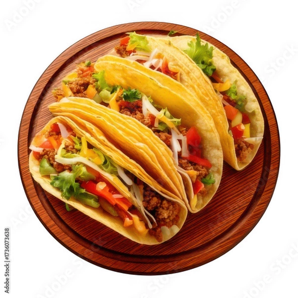 Fototapeta  a group of tacos on a wood plate isolated on white and transparent background
