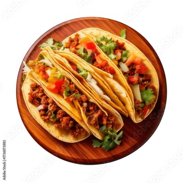 Fototapeta  a group of tacos on a wood plate isolated on white and transparent background