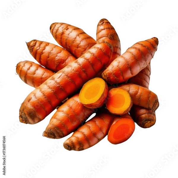 Fototapeta  a group of turmeric roots isolated on white and transparent background