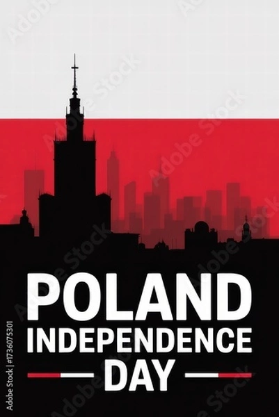 Fototapeta Poland skyline silhouette on red and white background for Independence Day  