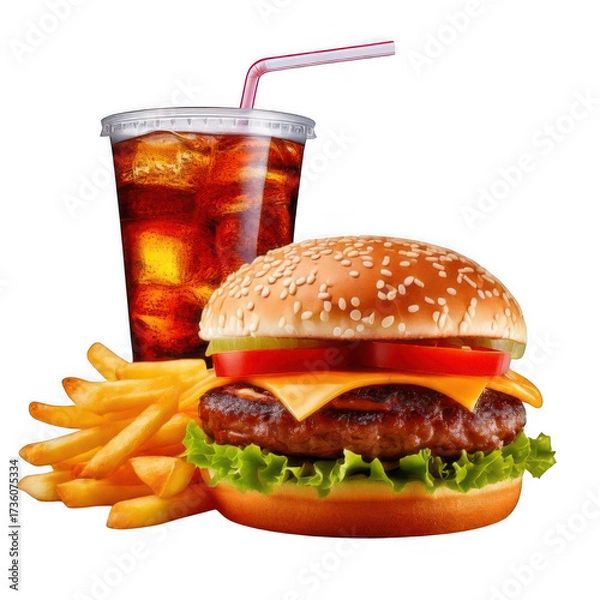 Fototapeta a hamburger and fries with a drink