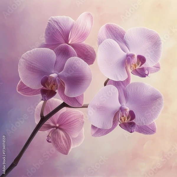 Fototapeta Vibrant purple orchids on soft background capturing.