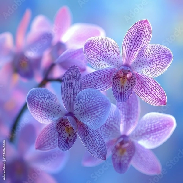 Fototapeta Vibrant purple orchids on soft background capturing.
