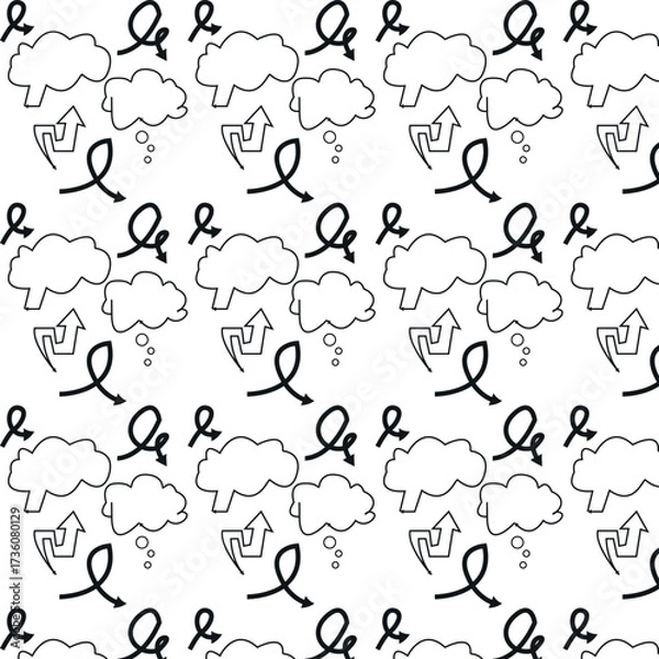 Fototapeta Seamless pattern of hand drawn clouds and lightning bolts