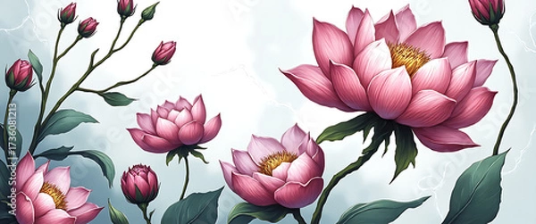 Obraz Luxury floral wallpaper featuring 3D embossed blossoms with gold, silver, and marble textures, elegant botanical mural in rich colors, abstract illustration for art prints, seamless 4K decorative back