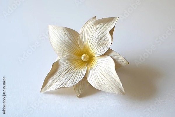 Fototapeta Elegant White Flower with Delicate Petals and Subtle Yellow Center Close-Up on Soft Background