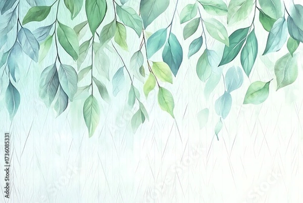 Fototapeta Soft Green Leaves on a Light Background for Calm and Serene Nature Aesthetic