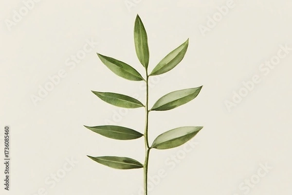 Fototapeta Delicate Green Leaf on Simple Cream Background for Nature Inspired Design Projects