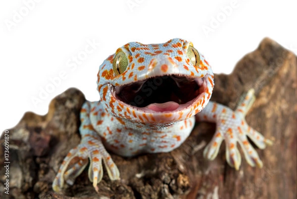 Fototapeta The Tokay Gecko (Gekko gecko) closeup on wood with isolated background