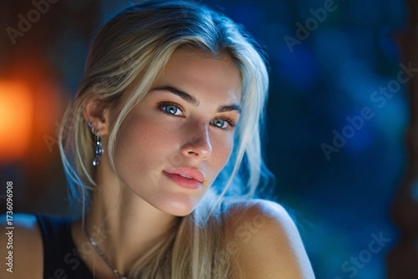 Fototapeta Mystical Indoor Portrait of a Woman Daydreaming in a Softly Lit Room