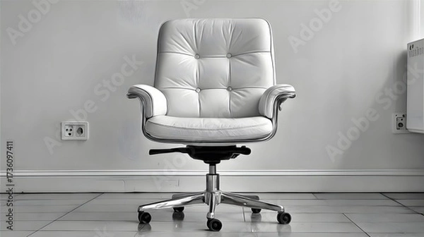 Fototapeta empty small office room desk chair clean white background modern style