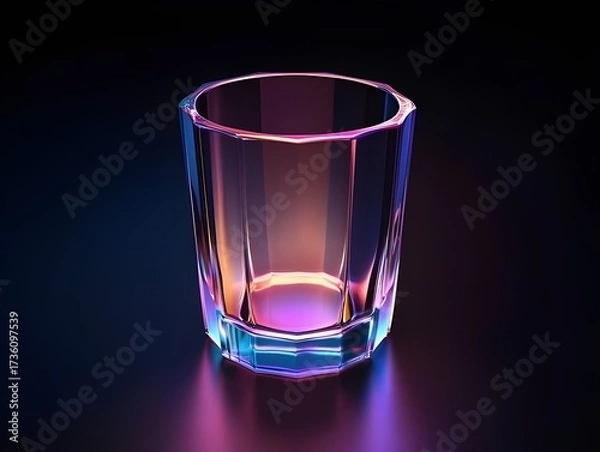 Obraz empty glass tumbler iridescent rainbow gradient lighting crystal drinkware modern elegant minimalist product photography