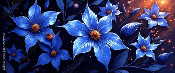 Obraz Luxury floral wallpaper featuring 3D embossed blossoms with gold, silver, and marble textures, elegant botanical mural in rich colors, abstract illustration for art prints, seamless 4K decorative back