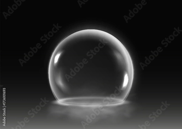 Fototapeta Force field or spheres shields on dark background. Realistic 3d vector illustration.