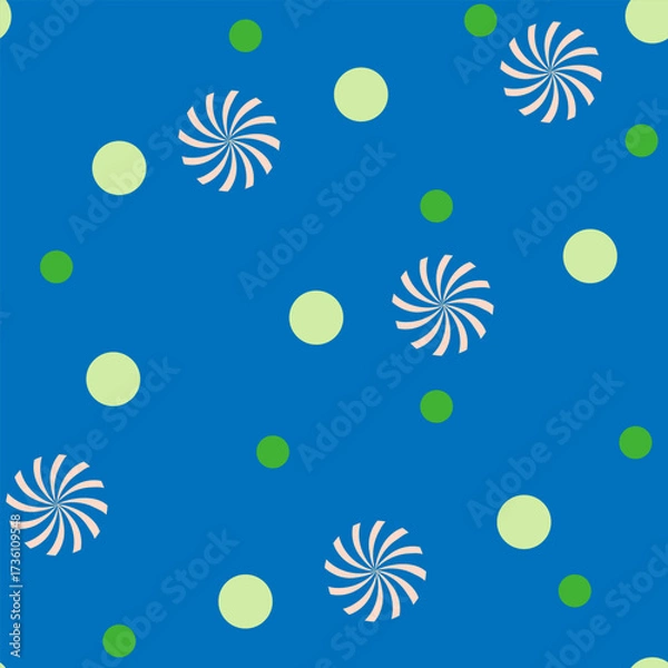 Fototapeta Polka dot and spiral on blue seamless pattern