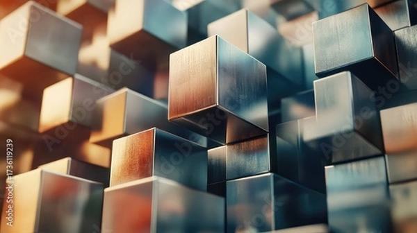 Fototapeta Abstract metal cubes forming geometric 3d pattern