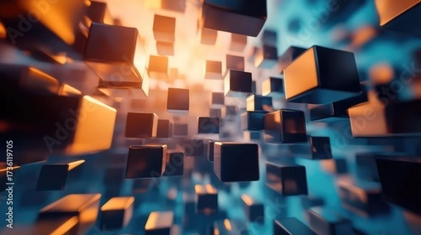 Fototapeta Abstract technology network visualizing data flow with cubes