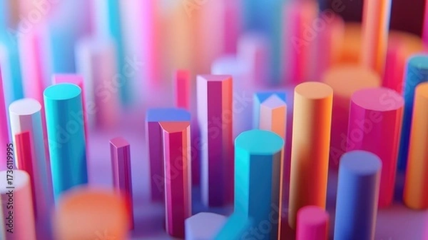 Fototapeta Colorful vibrant abstract data city cylinders background