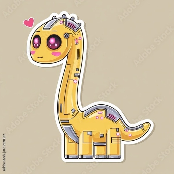 Fototapeta 
Blushing shy pastel yellow Brachiosaurus sticker, representing a cute and lovable fusion of technology and a prehistoric animal