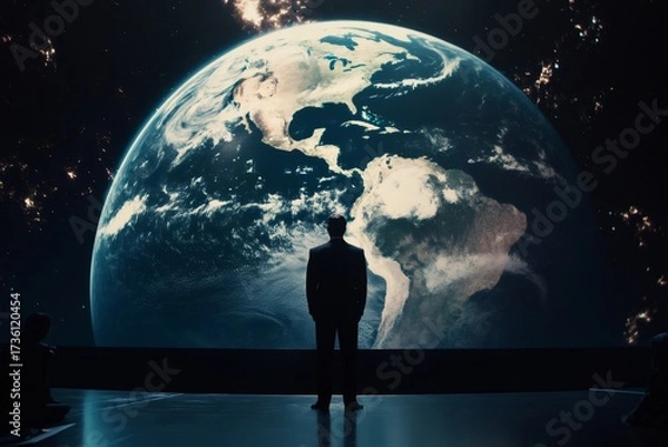 Obraz Man observing earth, contemplating global future and innovation
