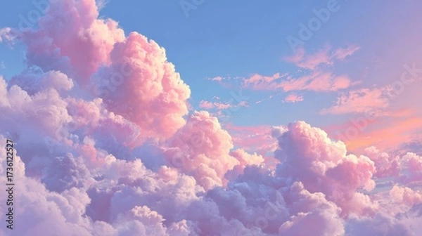Fototapeta Serene Sky with Soft Pink and Purple Clouds at Sunset Over Beautiful Horizon