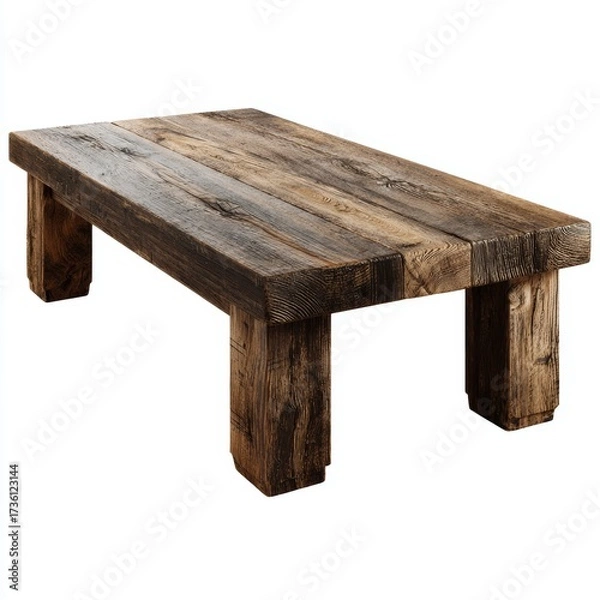 Fototapeta Rustic wooden table with a natural and weathered appearance. The table is sturdy and evokes a sense of timeless design