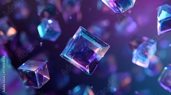 Fototapeta Vibrant Abstract Floating Crystals in Colorful Background with Light Reflections and Shimmering Effects