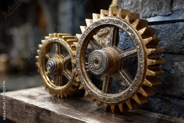Obraz Steampunk style golden gears displaying intricate industrial mechanism