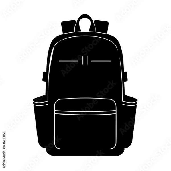 Fototapeta Minimalist black silhouette of a travel backpack with functional design elements