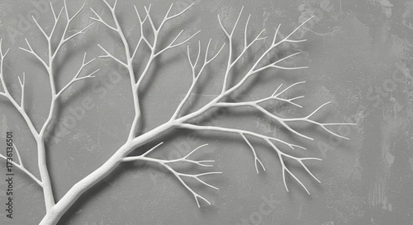 Fototapeta embossed white branches on gray — elegant botanical background seamless pattern