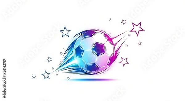 Obraz Dynamic soccer ball graphic with colorful trails and stars in a creative design