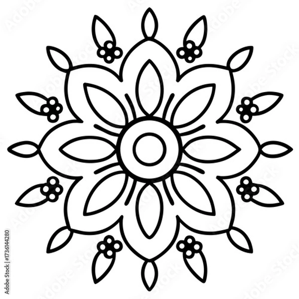 Fototapeta Circular mandala with daisies and decorative lines