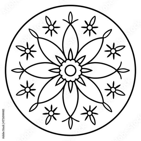 Fototapeta Circular mandala with daisies and decorative lines
