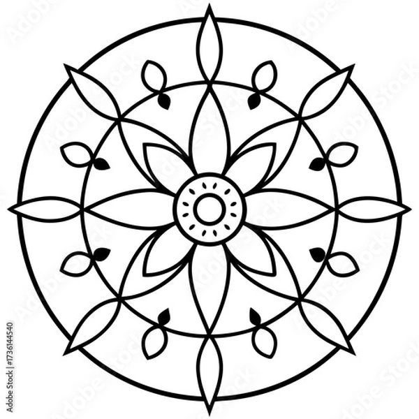 Fototapeta Circular mandala with daisies and decorative lines