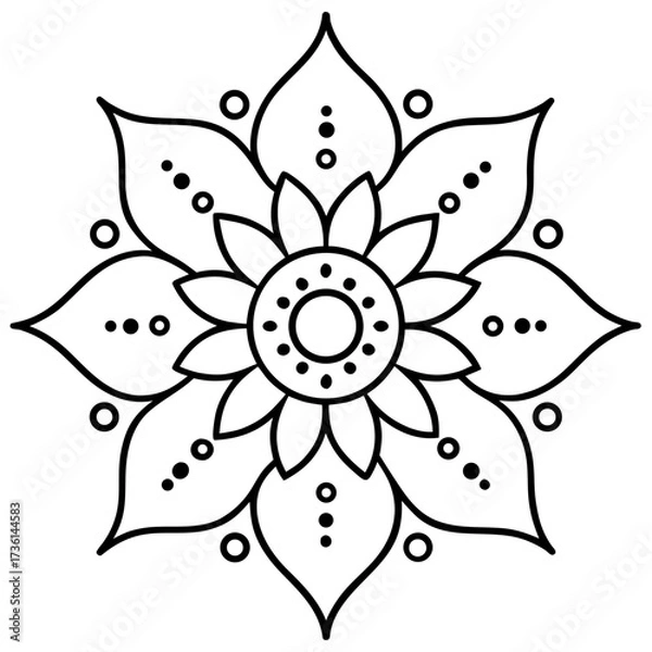 Obraz Detailed flower mandala with paisley elements line art