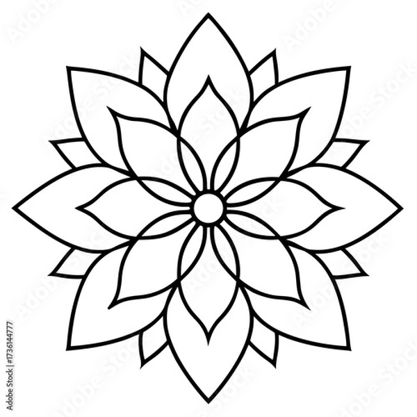 Obraz Intricate floral mandala with symmetrical petals line art illustration